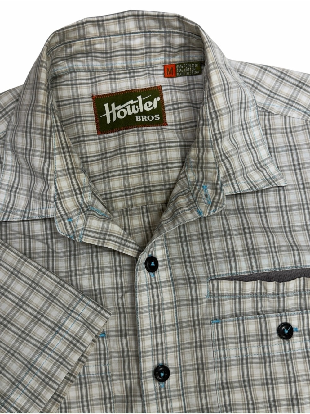 Howler Brothers Shirt Mens Medium Grey Plaid Aransas Button Up Camp Western Yoke